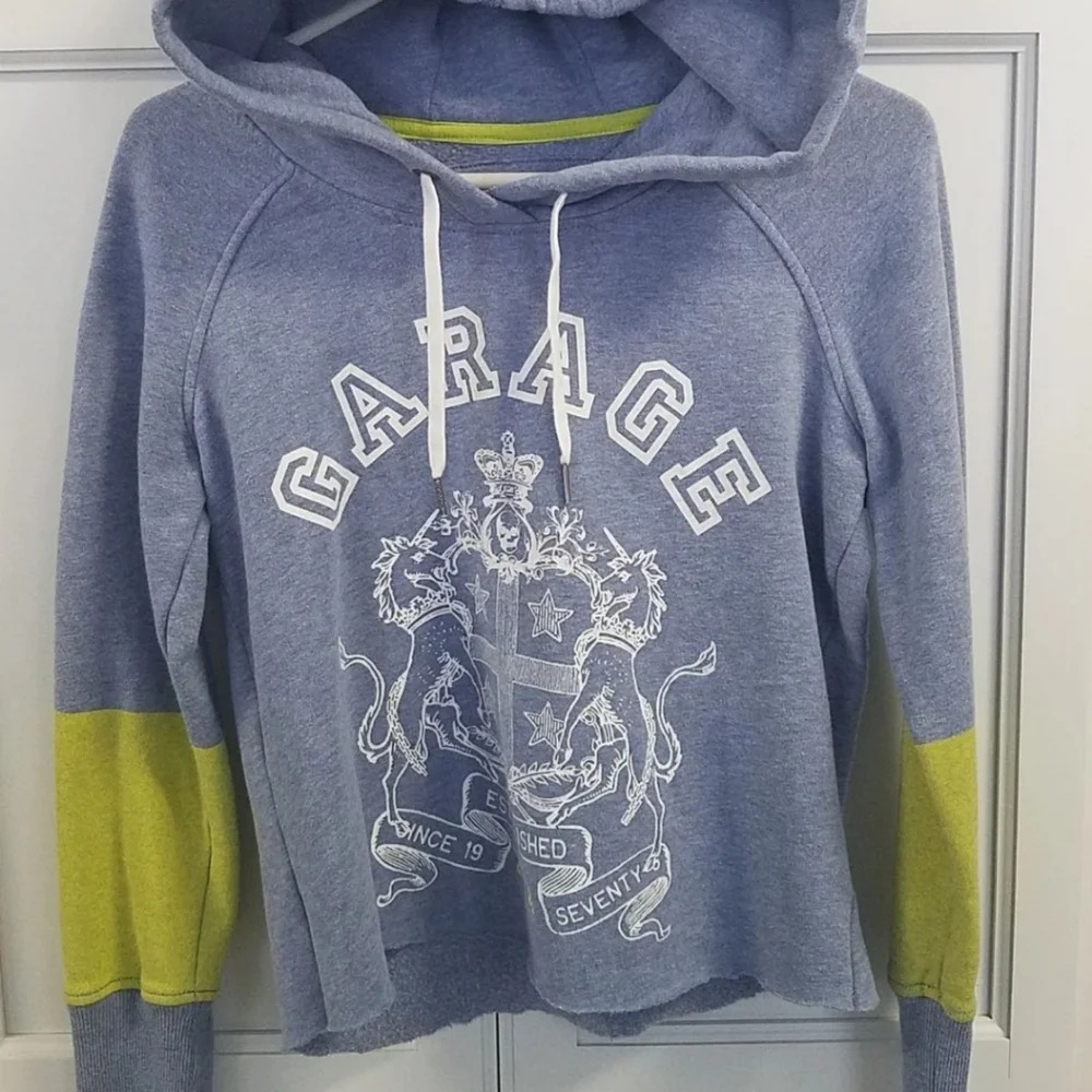 Garage Canada Women's Drawstring Spellout Hoodie Medium Blue Green - Picture 4 of 10